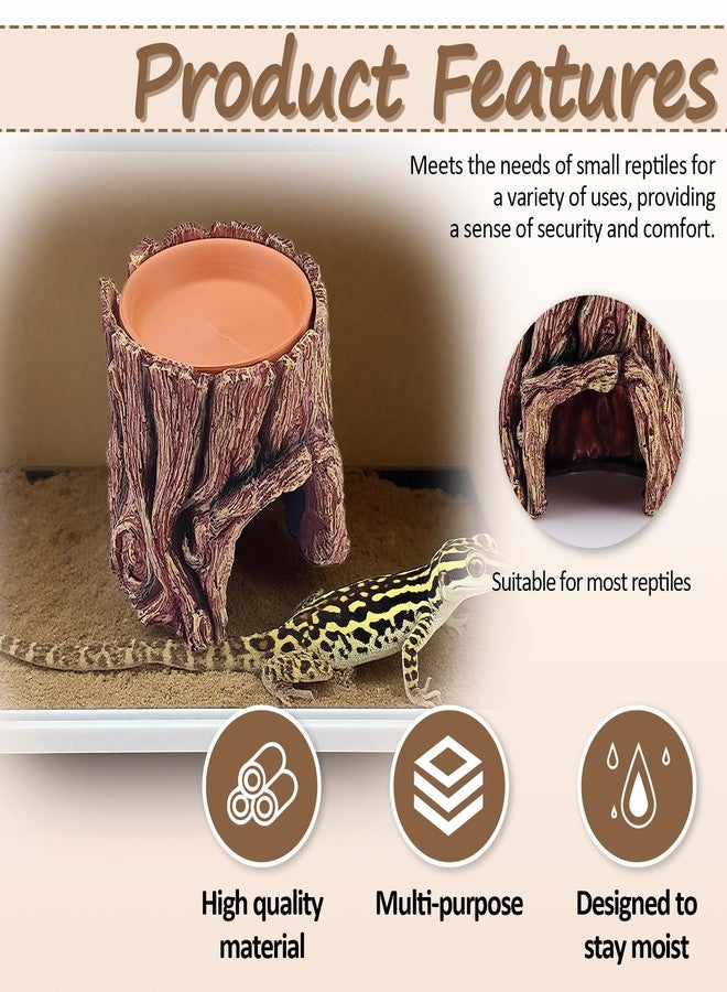 ACOSIY Reptile Hide Cave, 2 in 1 Reptile Humid Hide with Detachable Clay Water Basin, Resin Terrarium Decorations for Leopard Gecko, Crested Gecko, Lizard, Snake, Crabs - Image 2